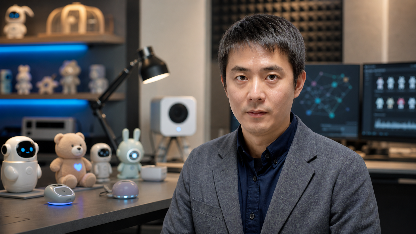 AI-generated editorial portrait of Larry Wang based on a public profile photo