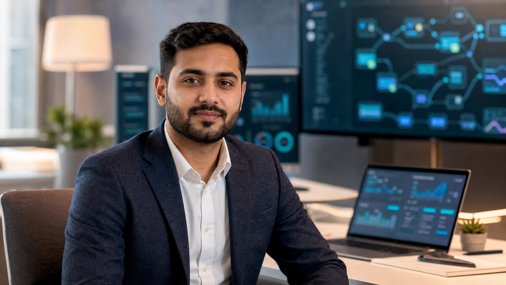 AI-generated editorial portrait of Shahzaib Sadiq based on a public profile photo