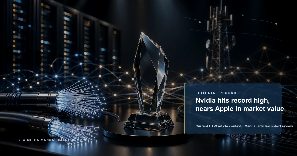 Nvidia hits record high, nears Apple in market value reviewed editorial briefing visual