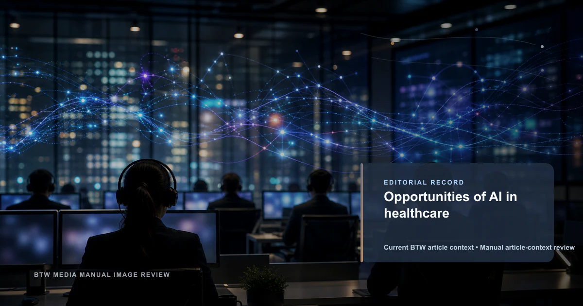 Opportunities of AI in healthcare reviewed editorial briefing visual