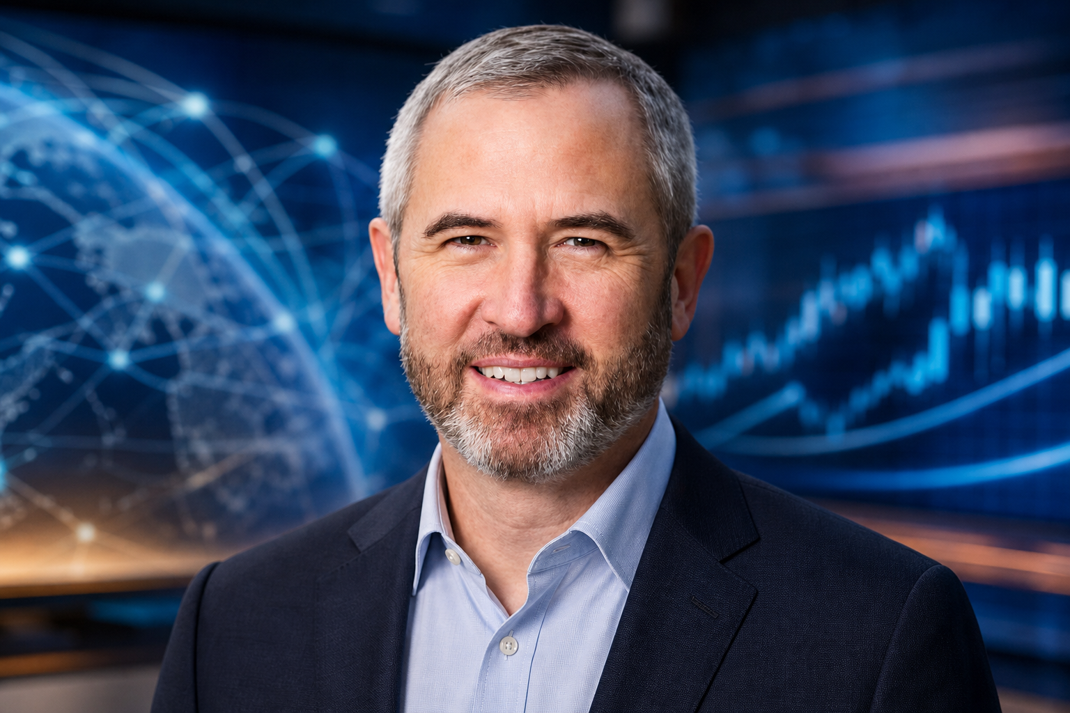 AI-generated editorial portrait of Brad Garlinghouse based on a public profile photo