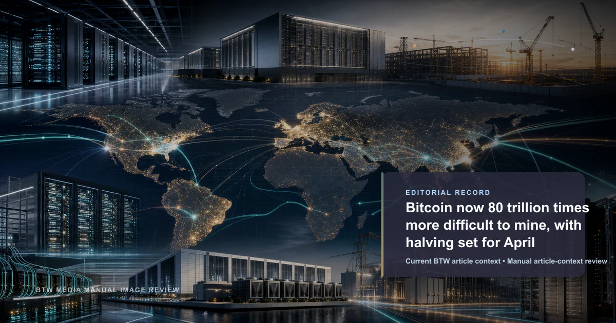 Bitcoin now 80 trillion times more difficult to mine, with halving set for April