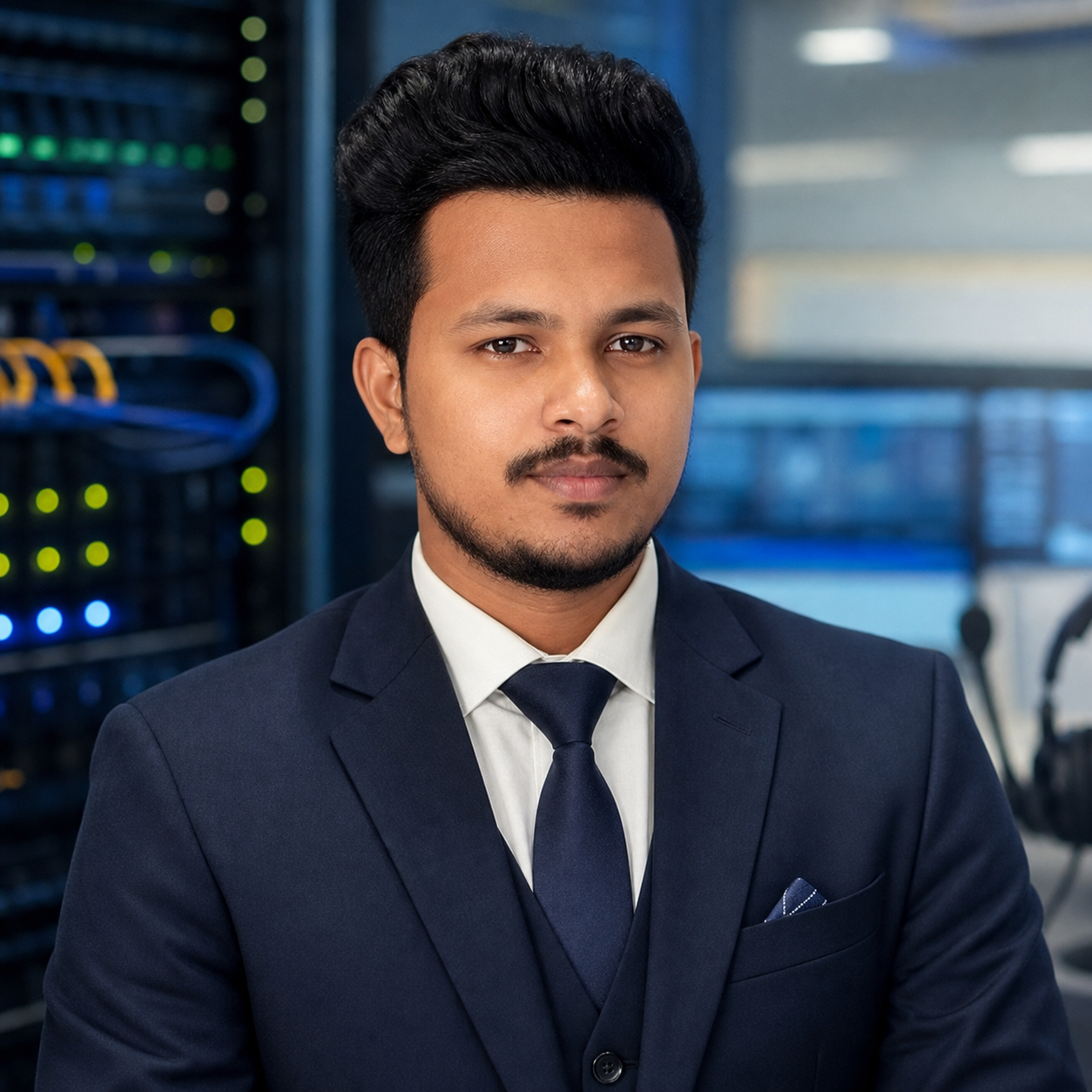 AI-generated editorial portrait of Aamaan Shaikh based on a public profile photo
