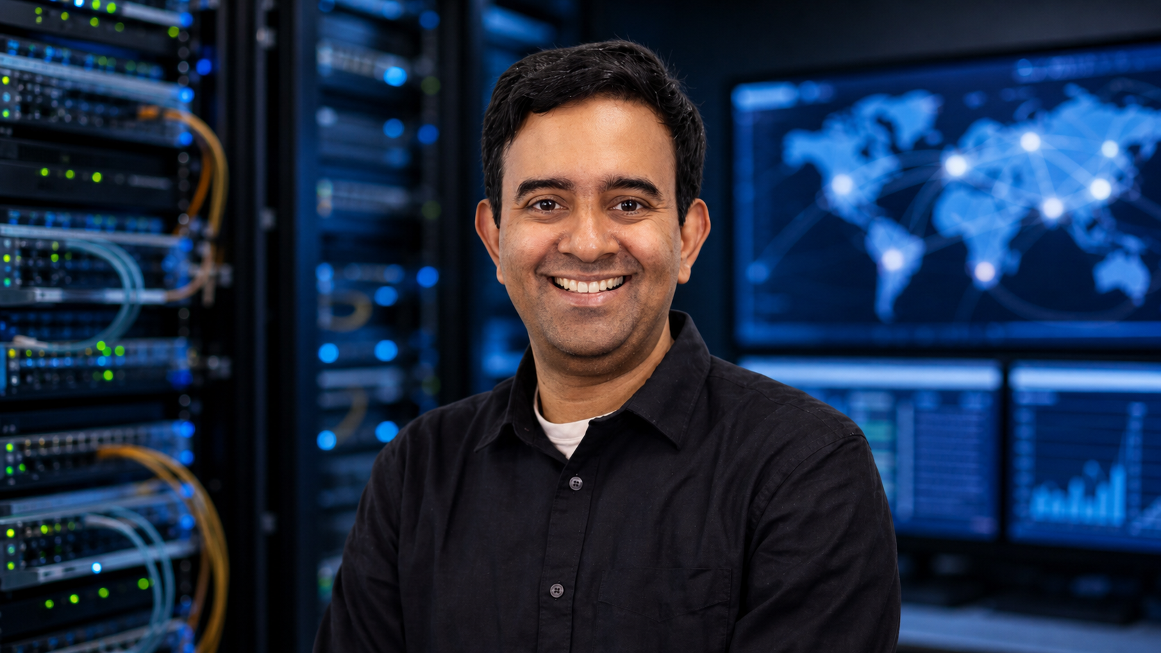 AI-generated editorial portrait of Abilash Menon based on a public profile photo