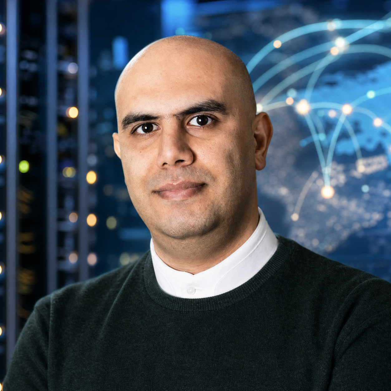 AI-generated editorial portrait of Saeed Souzangar based on a public profile photo
