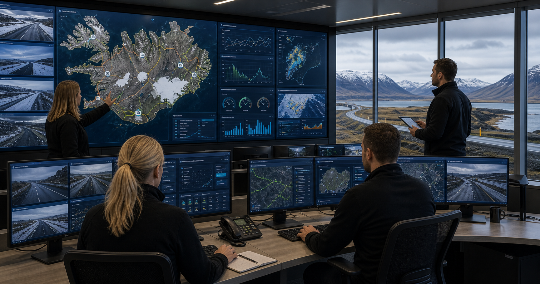 AI editorial image of Vegagerdin Icelandic road and coastal infrastructure operations.
