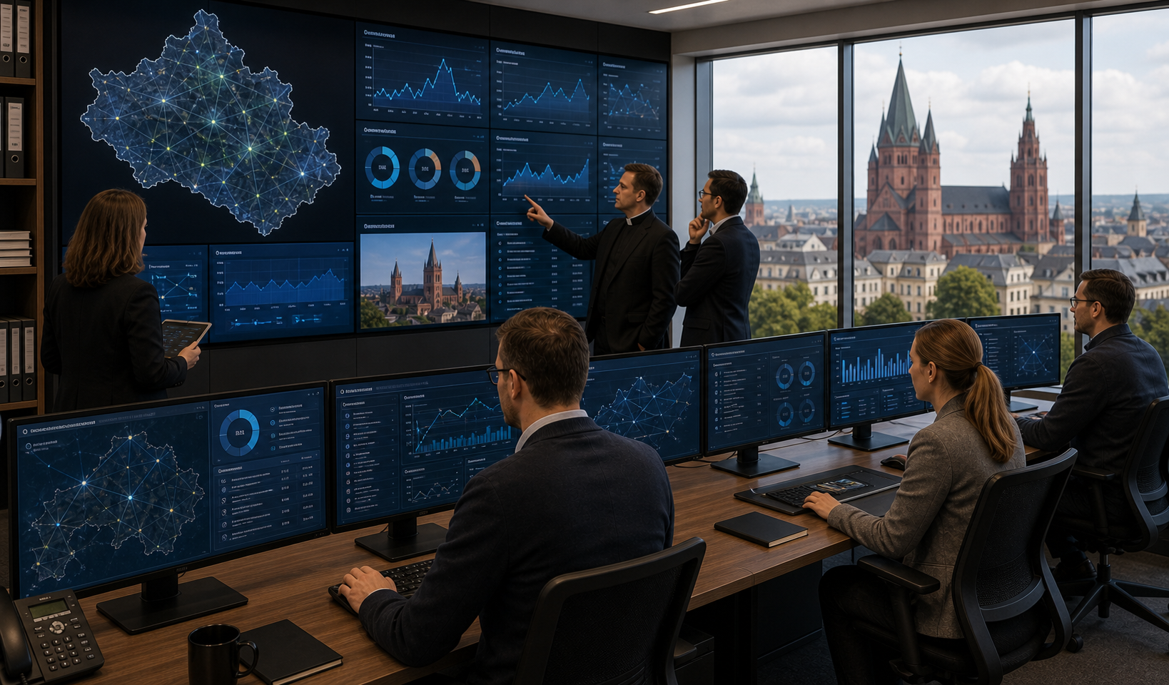 AI editorial image of Bistum Mainz diocesan administration IT and registry monitoring operations.
