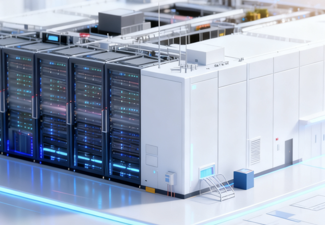 Rows of modern server racks symbolising the development of a major AI data centre in Germany