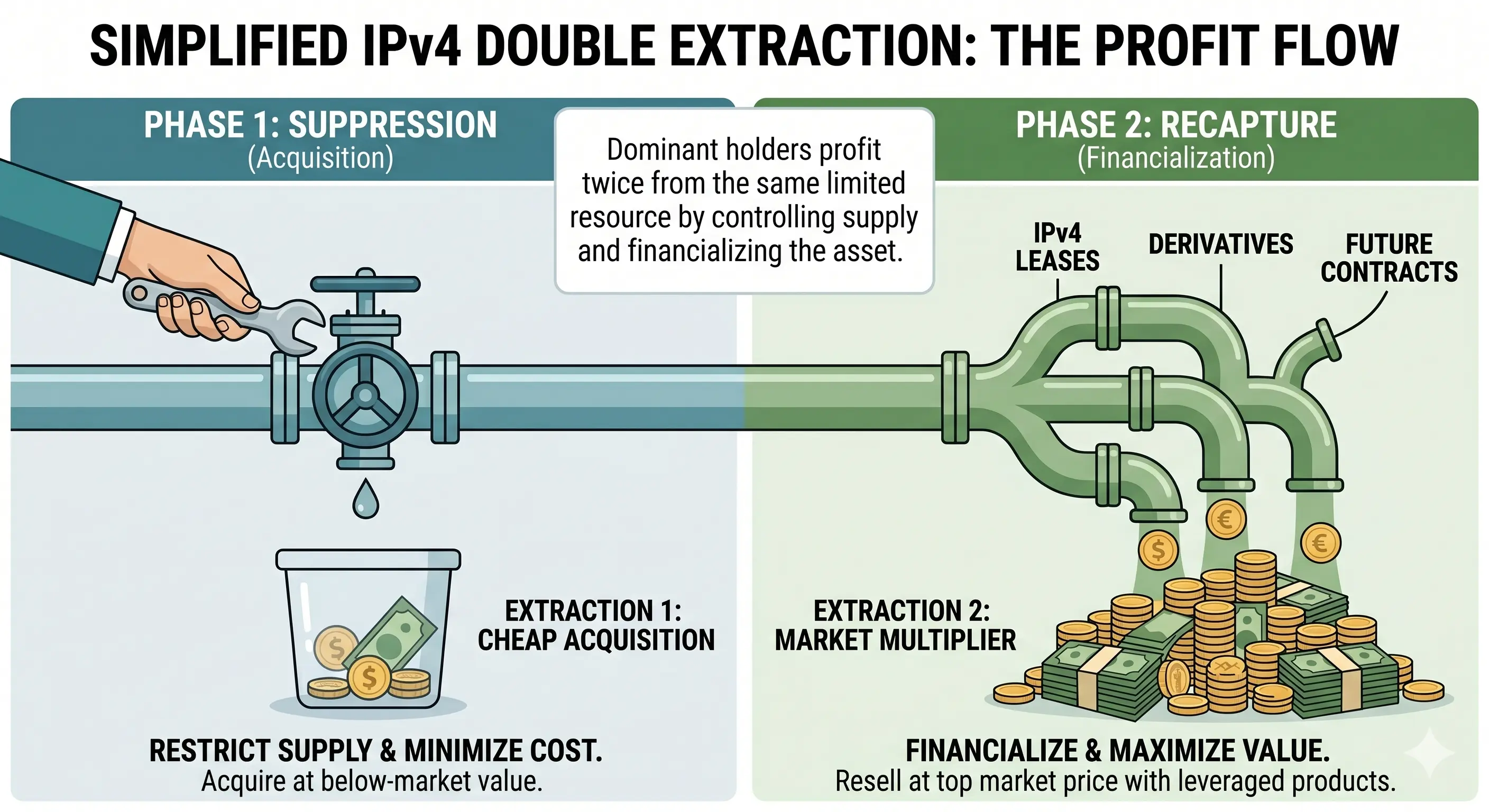 Double Extraction in Practice: How Value Is Suppressed and Recaptured in IPv4 Markets